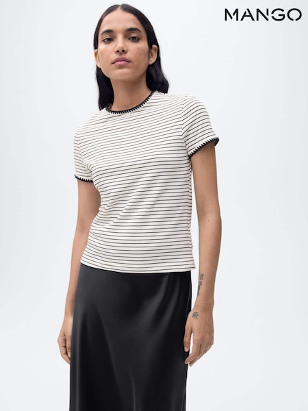 Mango Cream Stripe Contrast Trim T-Shirt (W22341) | £23