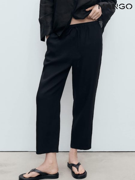 Mango Black Linen Straight Leg Trousers (W22344) | £36