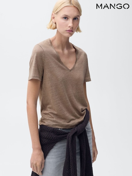 Mango Brown Linen Short Sleeve T-Shirt (W22350) | £26