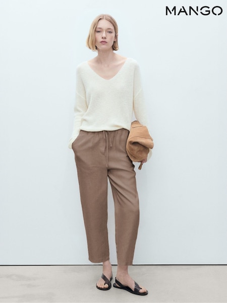 Mango Brown Linen Straight Leg Trousers (W22356) | £36