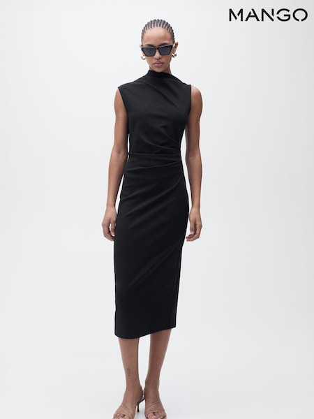 Mango Black Sleeveless Draped Midi Dress (W22374) | £36