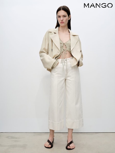 Mango Cream Wide Leg 100% Cotton Crop Jeans (W22376) | £46