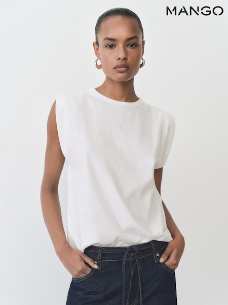 Mango White Short-Sleeved Cotton Tank Top (W22384) | £16