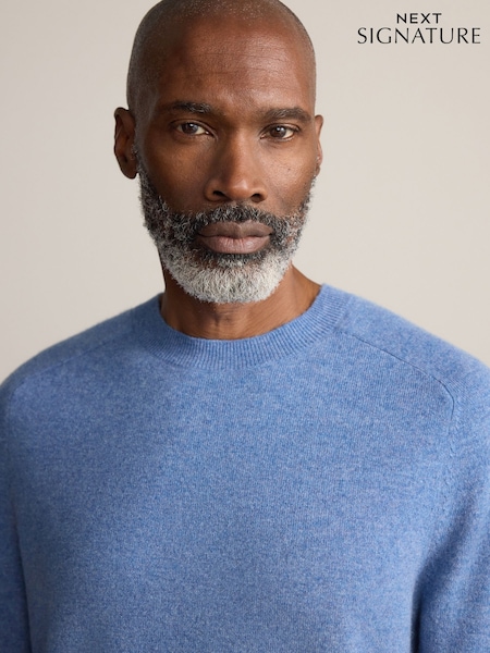 Blue Regular Fit Signature 100% Cashmere Crew Neck Jumper (W22453) | £99