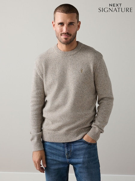 Neutral Regular Fit Signature 100% Lambswool Stag Crew Jumper (W22459) | £45