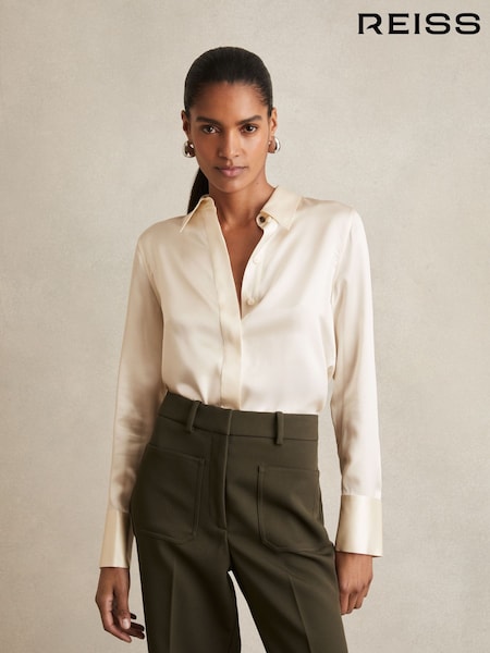 Reiss Ivory Ameira Silk-Satin Concealed-Placket Shirt (W22491) | £198
