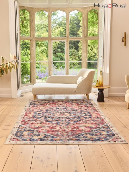 Hug Rug Dark Blue and Red British Made Washable Royal Heritage Rug (W22497) | £340