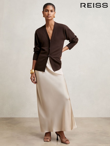 Reiss Champagne Neutral Saskia Silk Slip Maxi Skirt (W22498) | £198