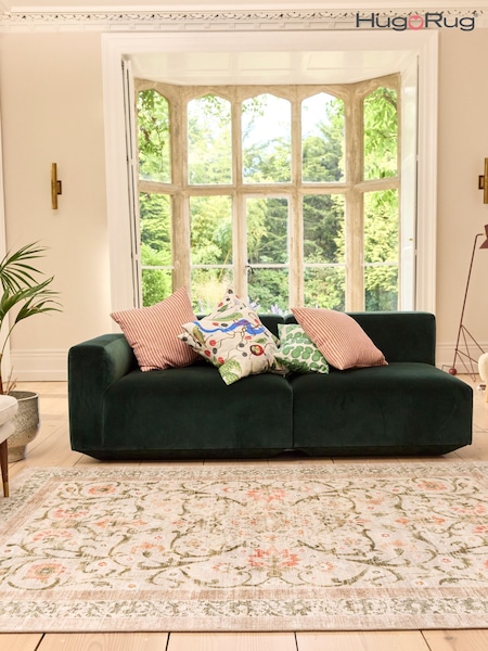 Hug Rug Beige Green Floral British Mde Washable Country Paisley Rug (W22499) | £340