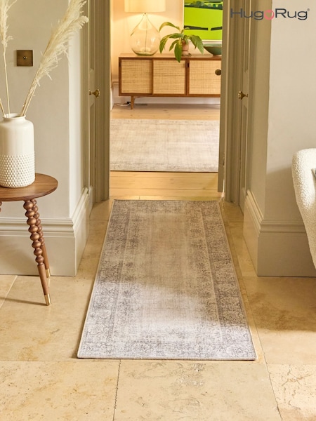 Hug Rug Natural and Grey British Made Washable Brocade Border Runner (W22504) | £195