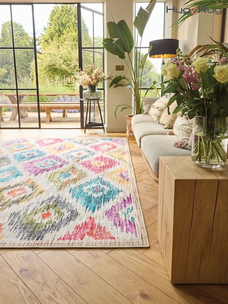 Hug Rug Multicolour Diamonds British Made Washable Painted iKat Rug (W22508) | £340
