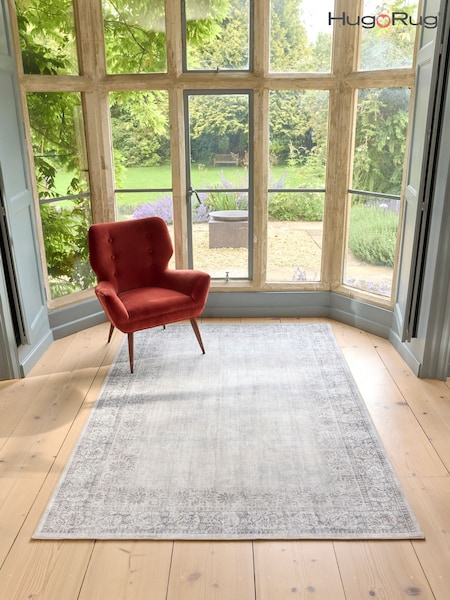 Hug Rug Natural and Grey British Made Washable Brocade Border Rug (W22509) | £340