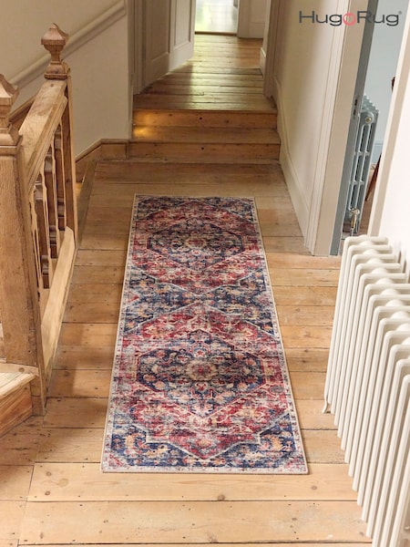 Hug Rug Dark Blue and Red British Made Washable Royal Heritage Runner (W22512) | £195