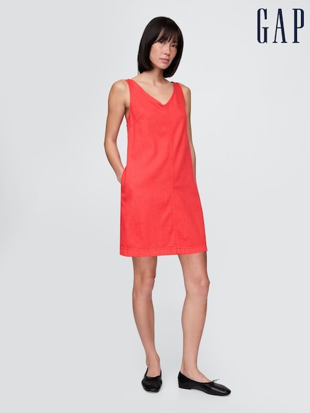 Gap Red UltraSoft V-Neck Denim Mini Summer Dress (W22526) | £60