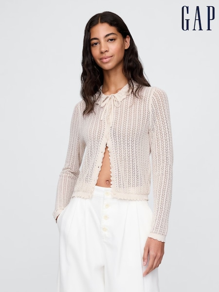 Gap Cream DÔEN Linen-Blend Pointelle Cardigan (W22527) | £65