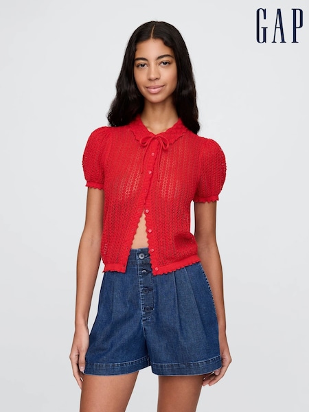 Gap Red DÔEN Linen-Blend Short Sleeve Cardigan (W22534) | £60
