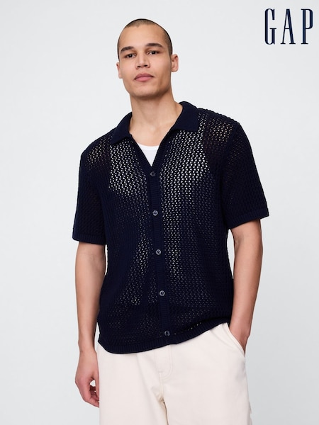 Gap Blue Mesh Striped Knit Shirt (W22541) | £40