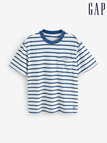 Gap White/Blue Stripe DÔEN Pocket Short Sleeve T-Shirt (W22542) | £50