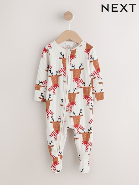 Ecru Baby Christmas Reindeer Sleepsuit (0mths-3yrs) (W22556) | £9 - £10