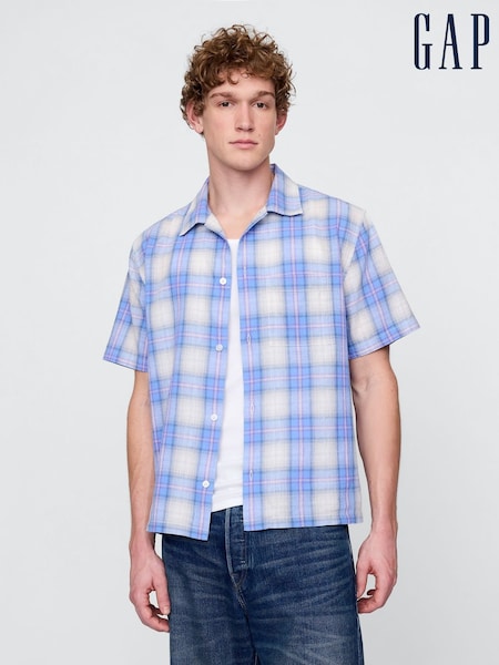 Gap Blue Check Linen-Cotton Short Sleeve Shirt (W22559) | £50