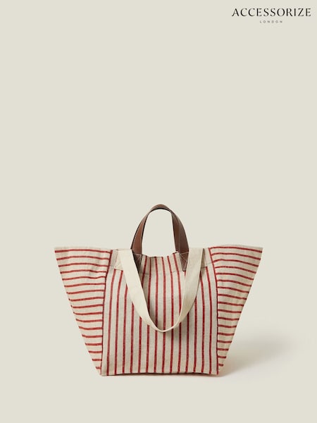 Accessorize Red Large Stripe Canvas 100% Cotton Tote Bag (W22581) | £35