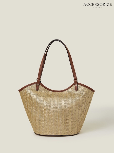 Accessorize Gold Metallic Raffia Shopper Bag (W22582) | £32