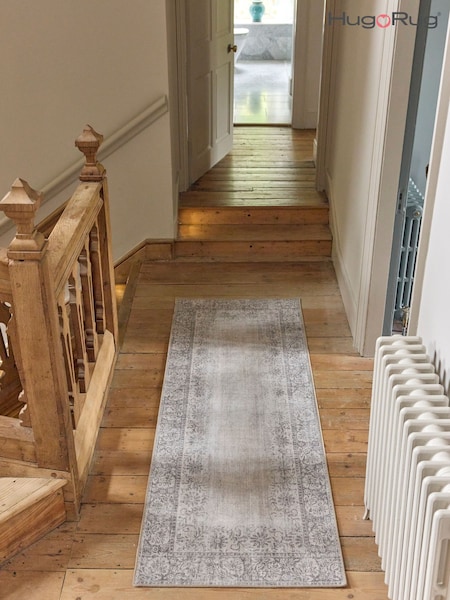 Hug Rug Natural and Grey British Made Washable Brocade Border Rug (W22586) | £200 - £420