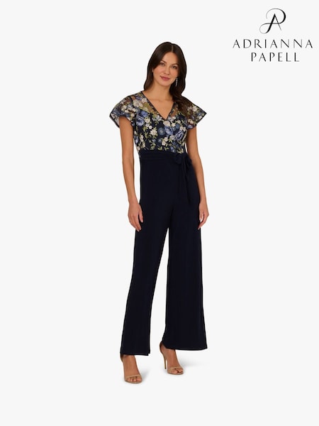 Adrianna Papell Blue Embroidered Combo Jumpsuit (W22592) | £189