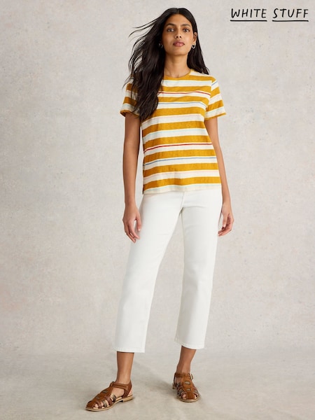 White Stuff Yellow 100% Cotton Abbie Stripe T-Shirt (W22626) | £29.50