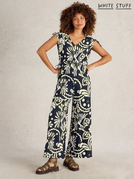White Stuff Blue Freya Jersey 100% Cotton Jumpsuit (W22647) | £59