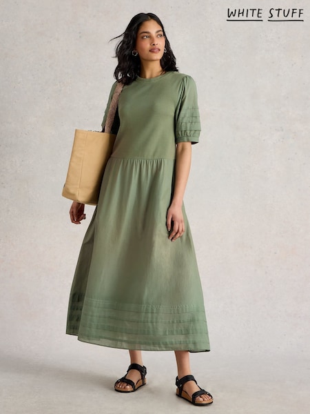 White Stuff Green Claudia Fabric Mix 100% Organic Cotton Dress (W22665) | £75