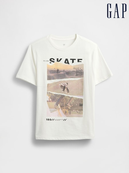 Gap White Skater Graphic Short Sleeve Crew Neck T-Shirt (4-13yrs) (W22686) | £10