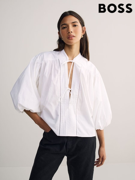 BOSS White Bales Puff Sleeve Blouse (W22700) | £139