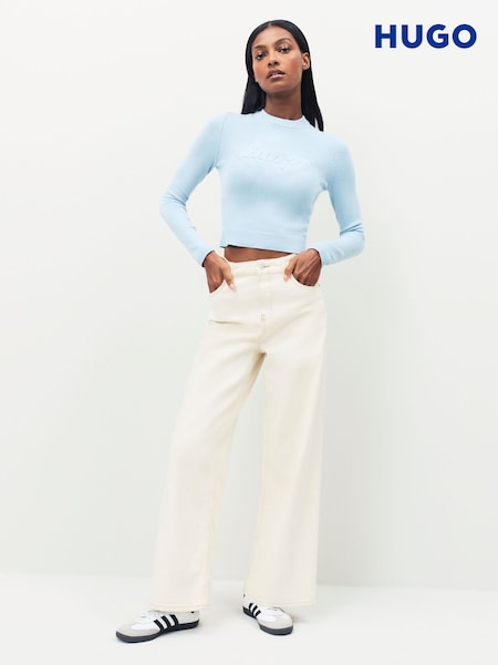 HUGO Blue Sblog Ribbed Long Sleeve Crop Top (W22729) | £129