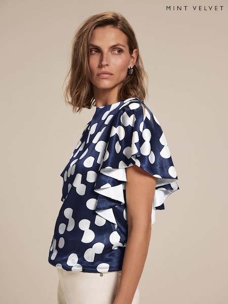 Mint Velvet Blue Polka Dot Cropped Top (W22771) | £99