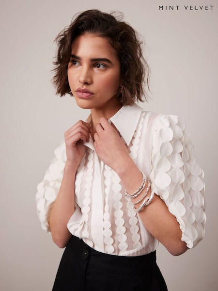 Mint Velvet White Organza Puff Sleeve Shirt (W22775) | £99