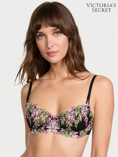 Victoria's Secret Black Unlined Balcony Wisteria Embroidery Bra (W22800) | £55