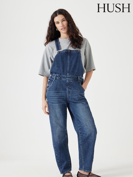 Hush Blue Cordelia Barrel Leg 100% Cotton Dungarees (W22859) | £100