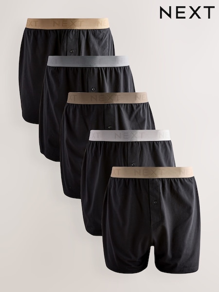 Black Neutral Waistband 5 Pack Loose Boxers (W22863) | £29
