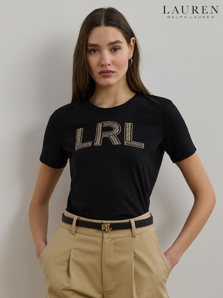 Lauren Ralph Lauren Katlin Sequin Logo Jersey Black T-Shirt (W22907) | £129