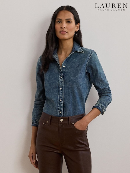 Lauren Ralph Lauren Blue Jamelko Haze Denim Logo Shirt (W22923) | £149