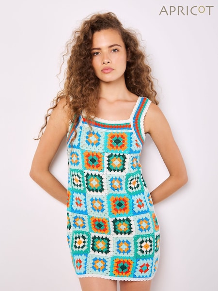 Apricot Green Crochet Squares Dress (W22969) | £50