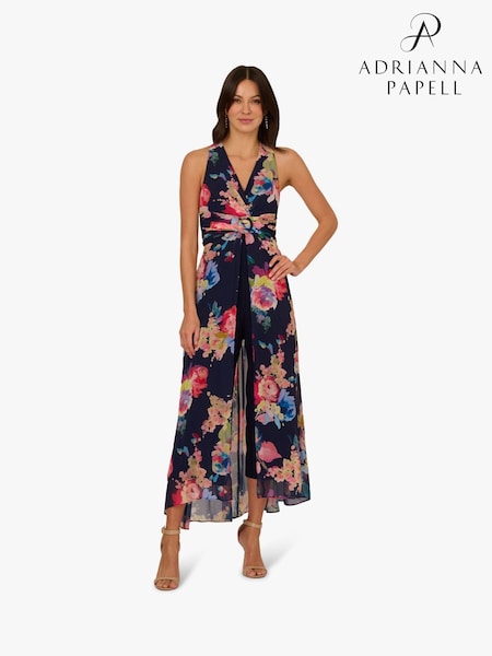 Adrianna Papell Blue Printed Chiffon Jumpsuit (W23002) | £189