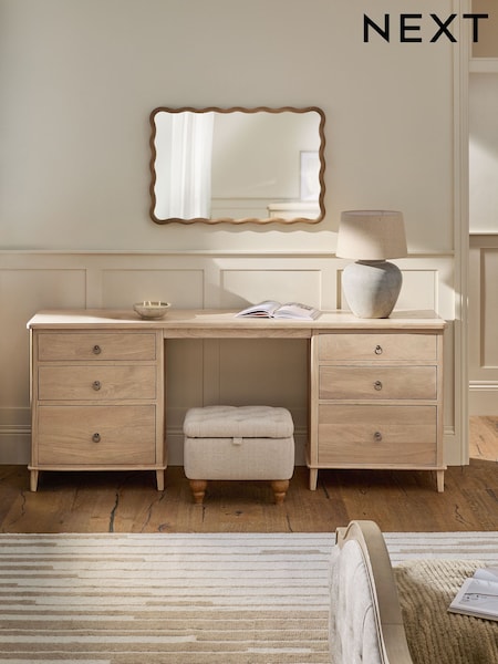 Light Natural Sadie Solid Mango Wood 6 Drawer Wide Console Dressing Table (W23045) | £1,050