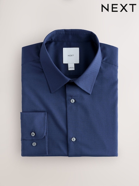 Sapphire Blue Slim Fit Easy Care Textured Single Cuff Smart Shirt (W23050) | £26