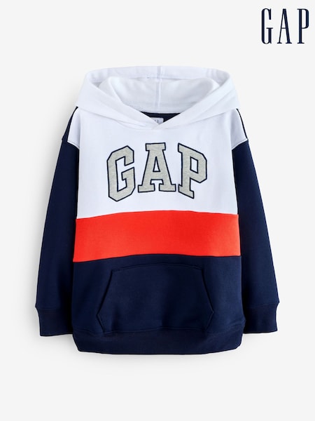Gap White/Blue Logo Colourblock Pull Over Hoodie (4-13yrs) (W23057) | £22