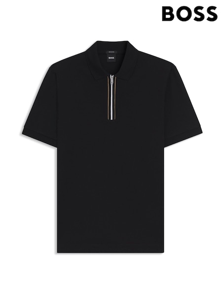 BOSS Black Paras Zip Neck Knitted Polo Shirt (W23120) | £119