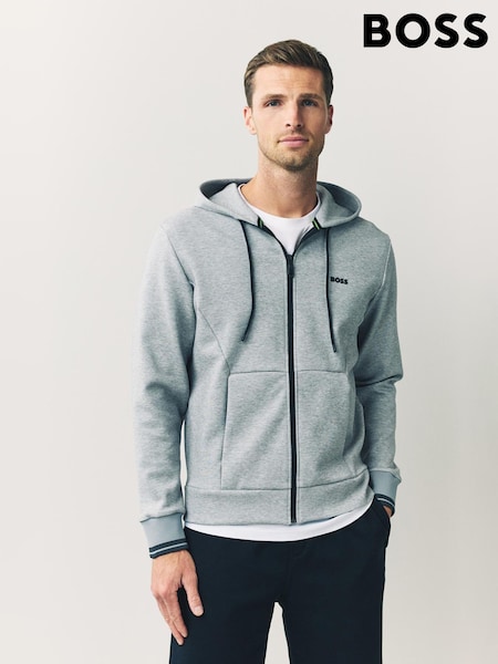 BOSS Silver Logo Zip Through Hooded Sweatshirt (W23126) | £199