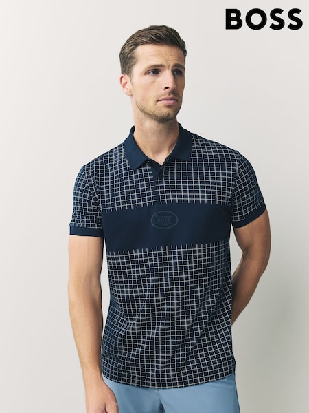 BOSS Blue Check Polo Shirt (W23135) | £119