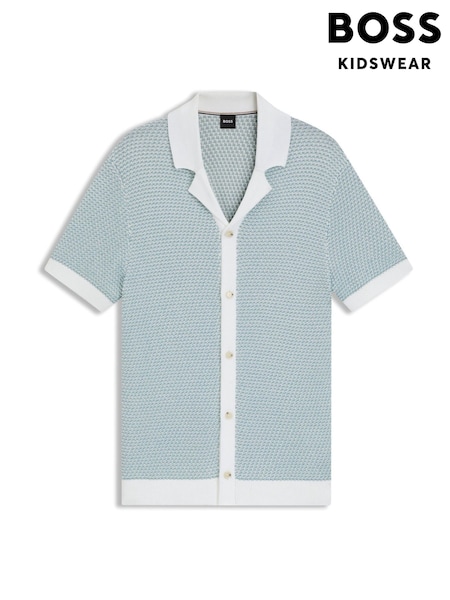BOSS Light Blue Iconico Contrast Button Down Knitted Shirt (W23160) | £199